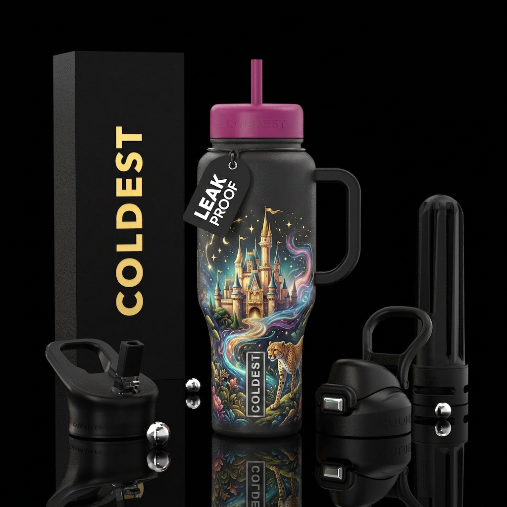 Magical kingdom & chetah water bottle design