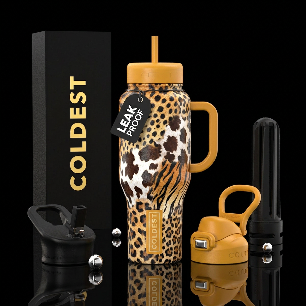 cheetah print, cow, tiger & lepard water bottle design