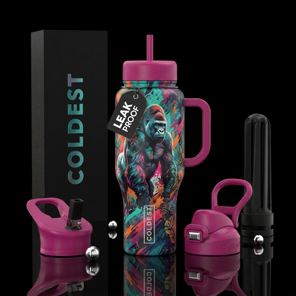 Gorilla,  colorful back ground water bottle design