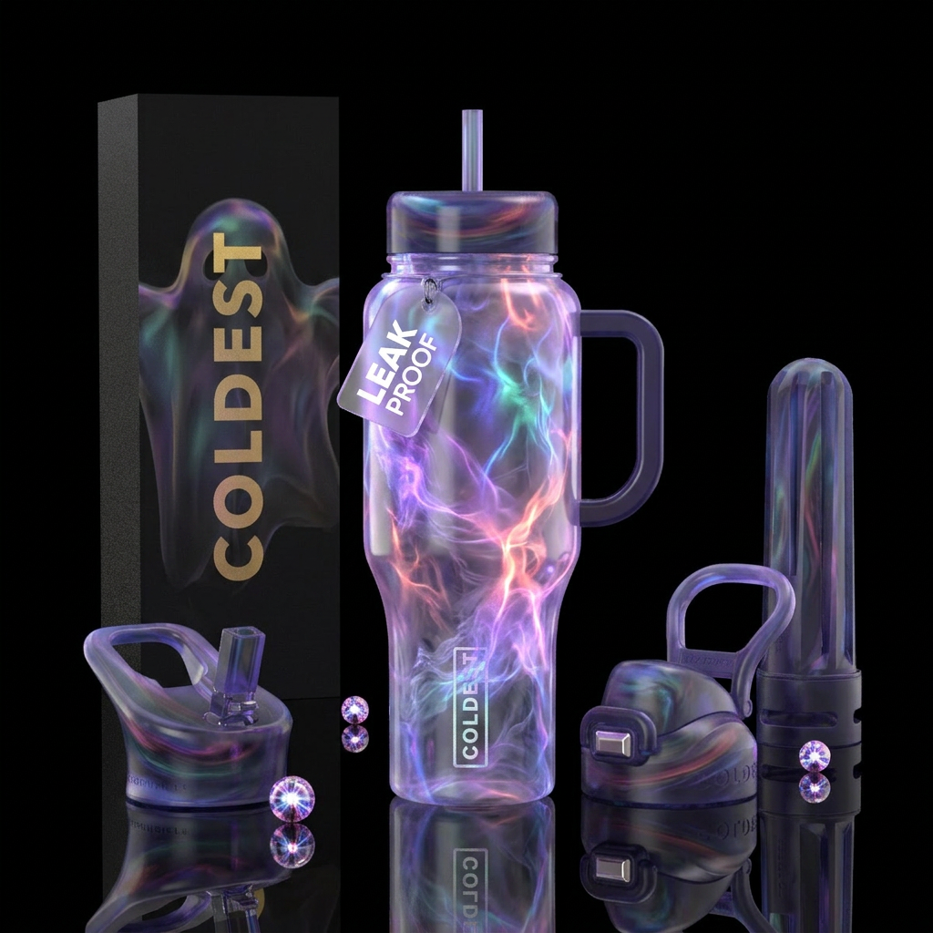 Turn cup into a ghost, shiny, realistic water bottle design