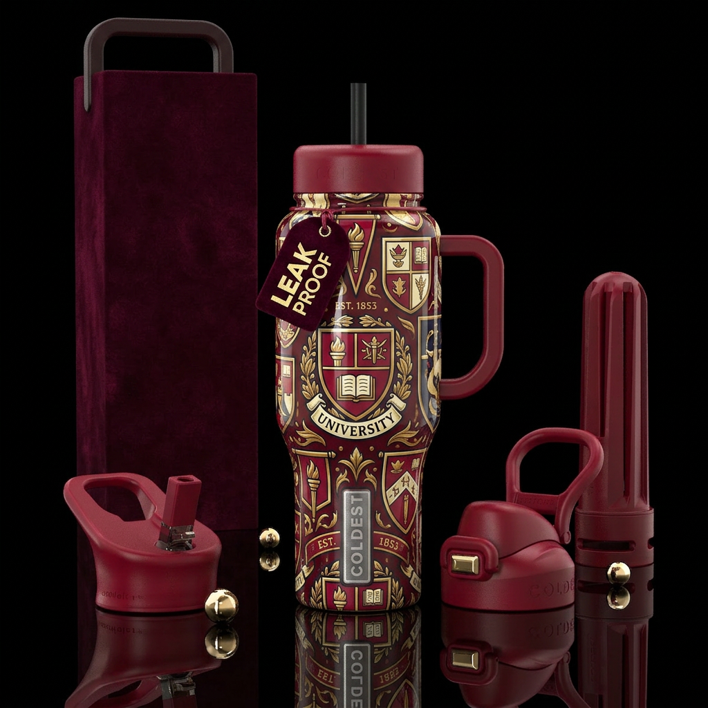 University,  vibrant,  shiny water bottle design