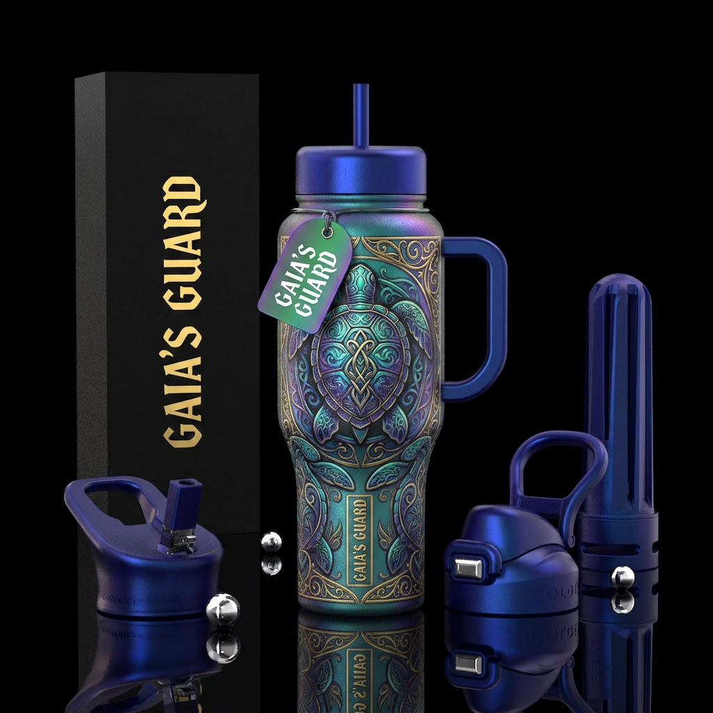 gothic, turtle, iridescent, fairy tale water bottle design