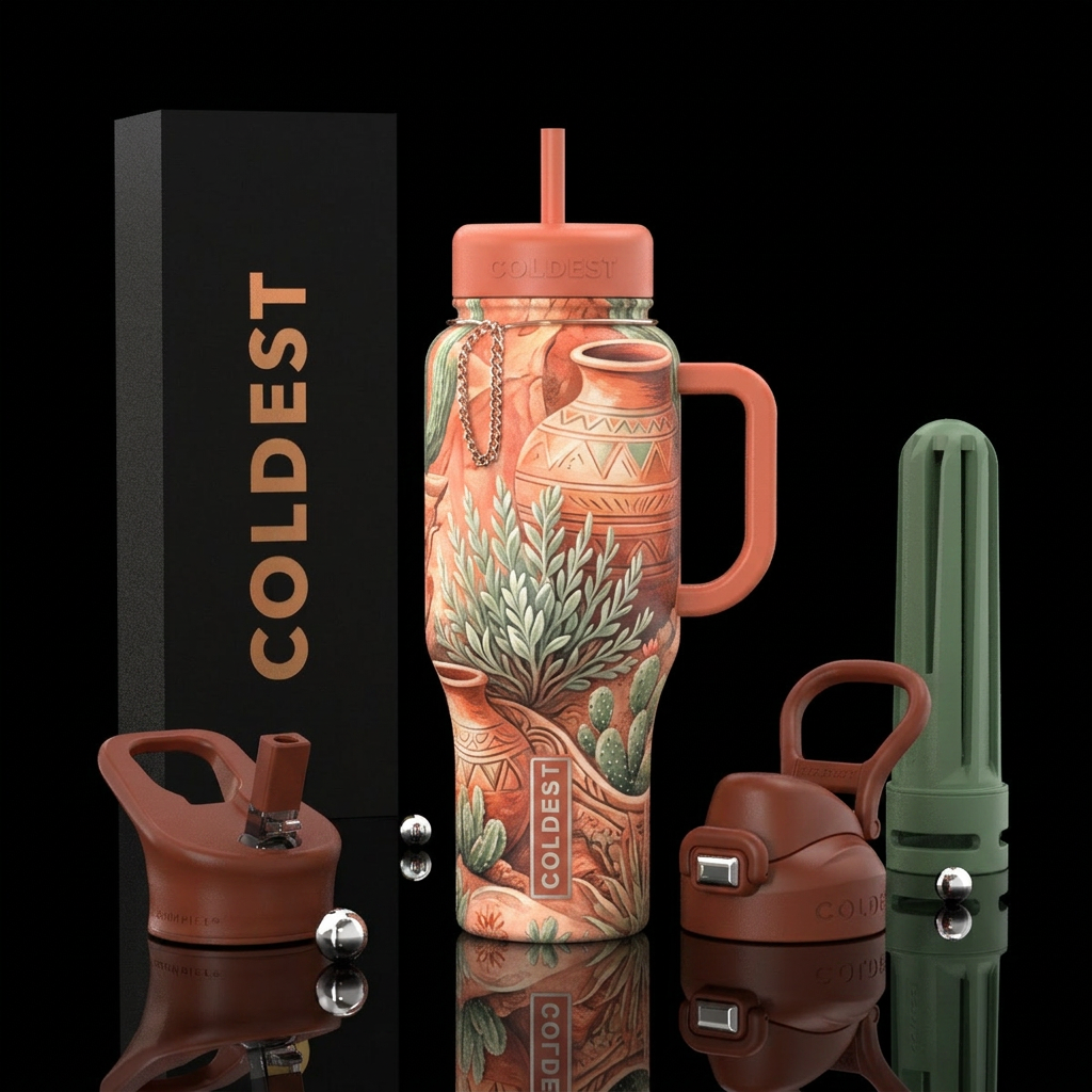 rustic, desert, bohemian, sensual, coral, peaceful water bottle design
