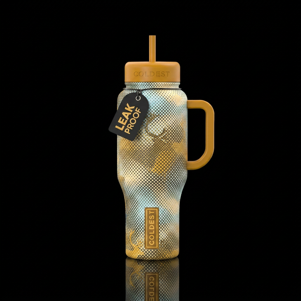 halftone, caribou, nano, ochre, smoothie, arctic water bottle design