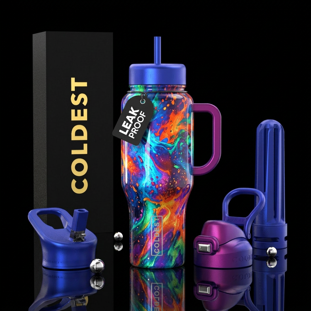 Free & wild, vibrant,  shiny water bottle design