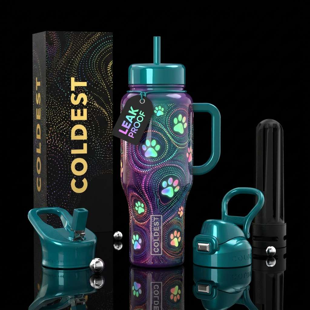 realistic,  matching shiny lids, handle & straw al... water bottle design
