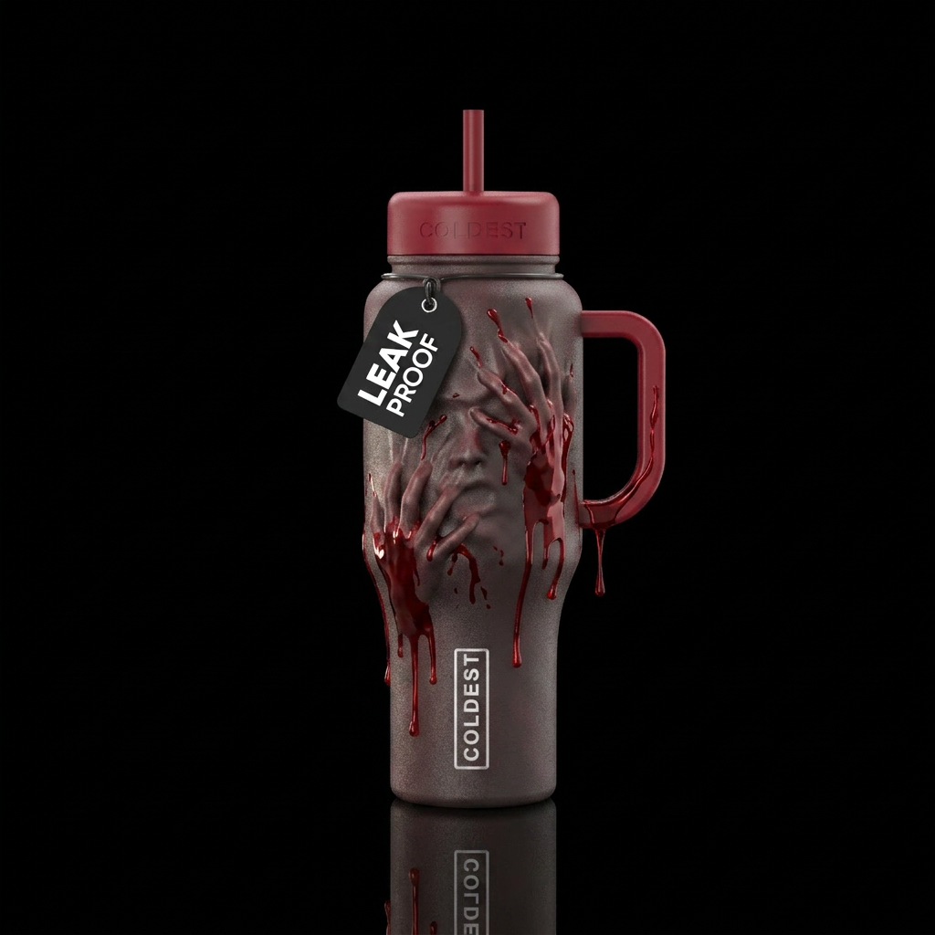 Scary bottle, Trapped, face & hand prints from ins... water bottle design