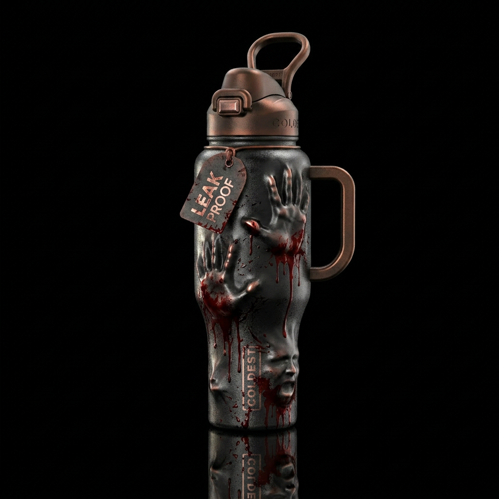 Scary bottle, Trapped, face & hand prints from ins... water bottle design