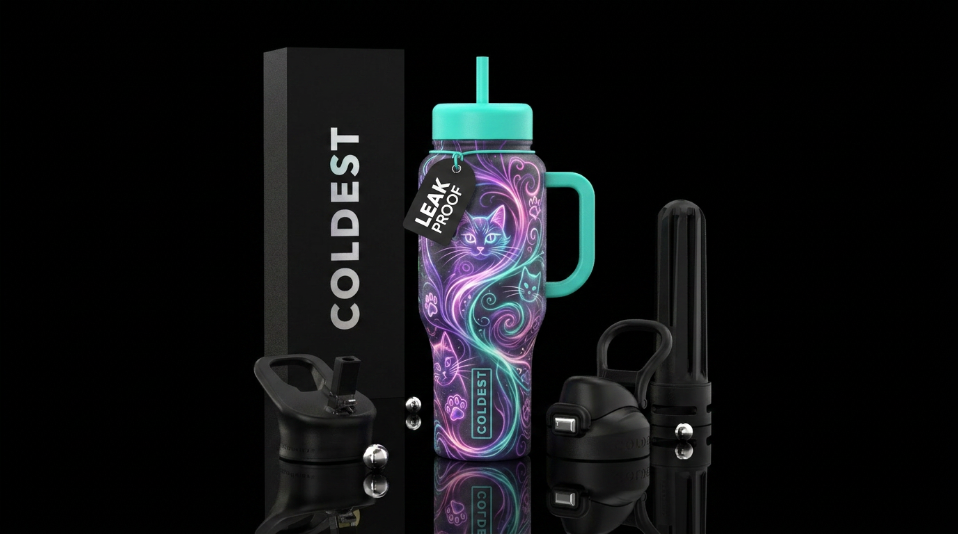Glowie whimsical & spiral kitty cat bottle water bottle design