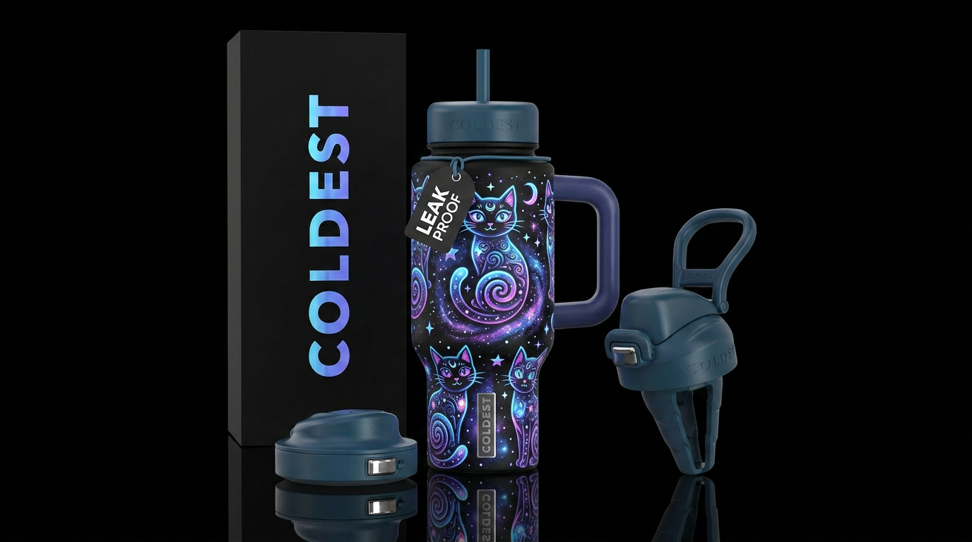 Glowie whimsical & spiral kitty cat bottle water bottle design