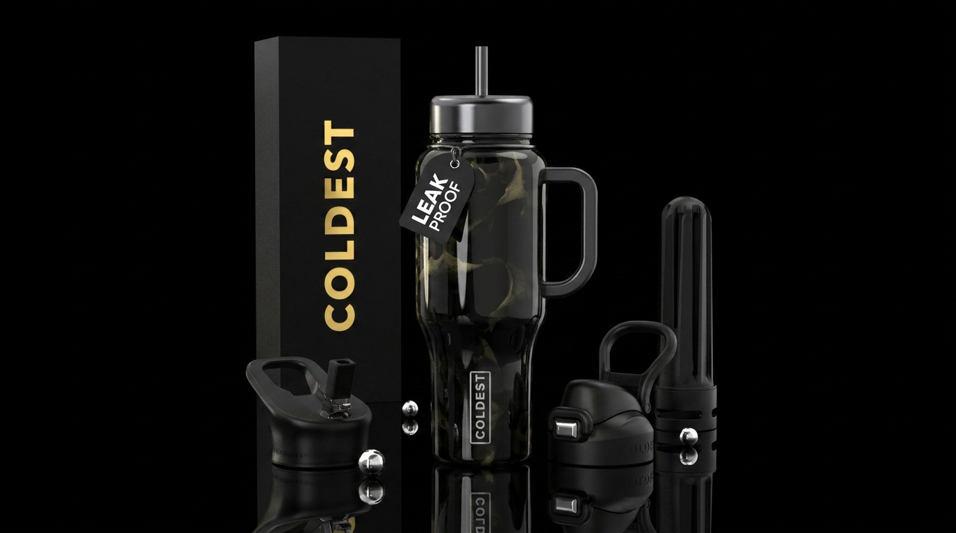 Aggressive Glossy black glass with light golden hu... water bottle design