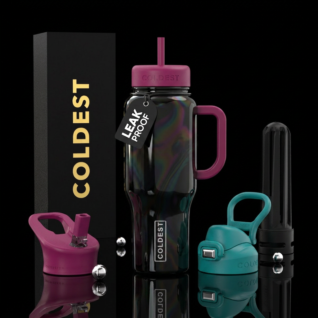 Aggressive Glossy black glass with light multi col... water bottle design