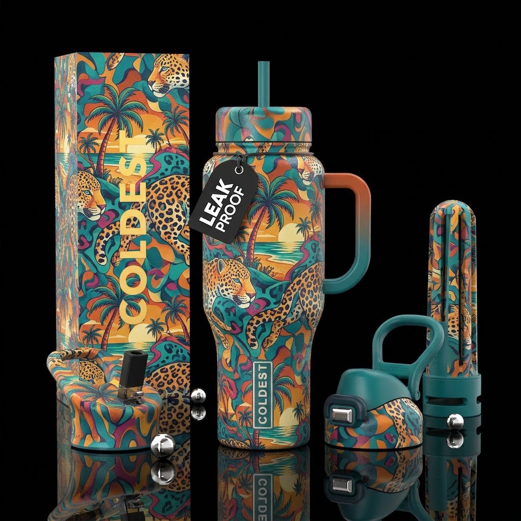 nostalgic, tessellation, psychedelic, beach, snow ... water bottle design