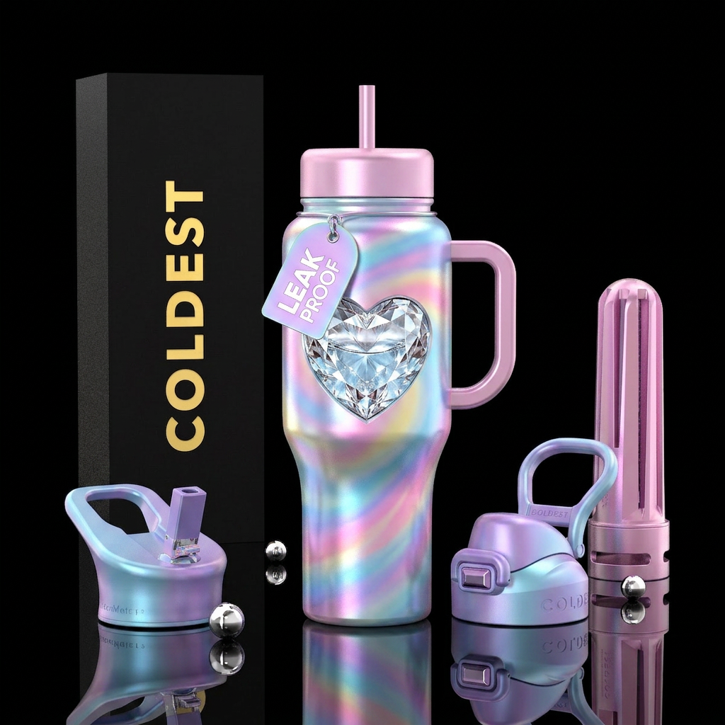 Heart with water like a diamond,  cotton candy uni... water bottle design
