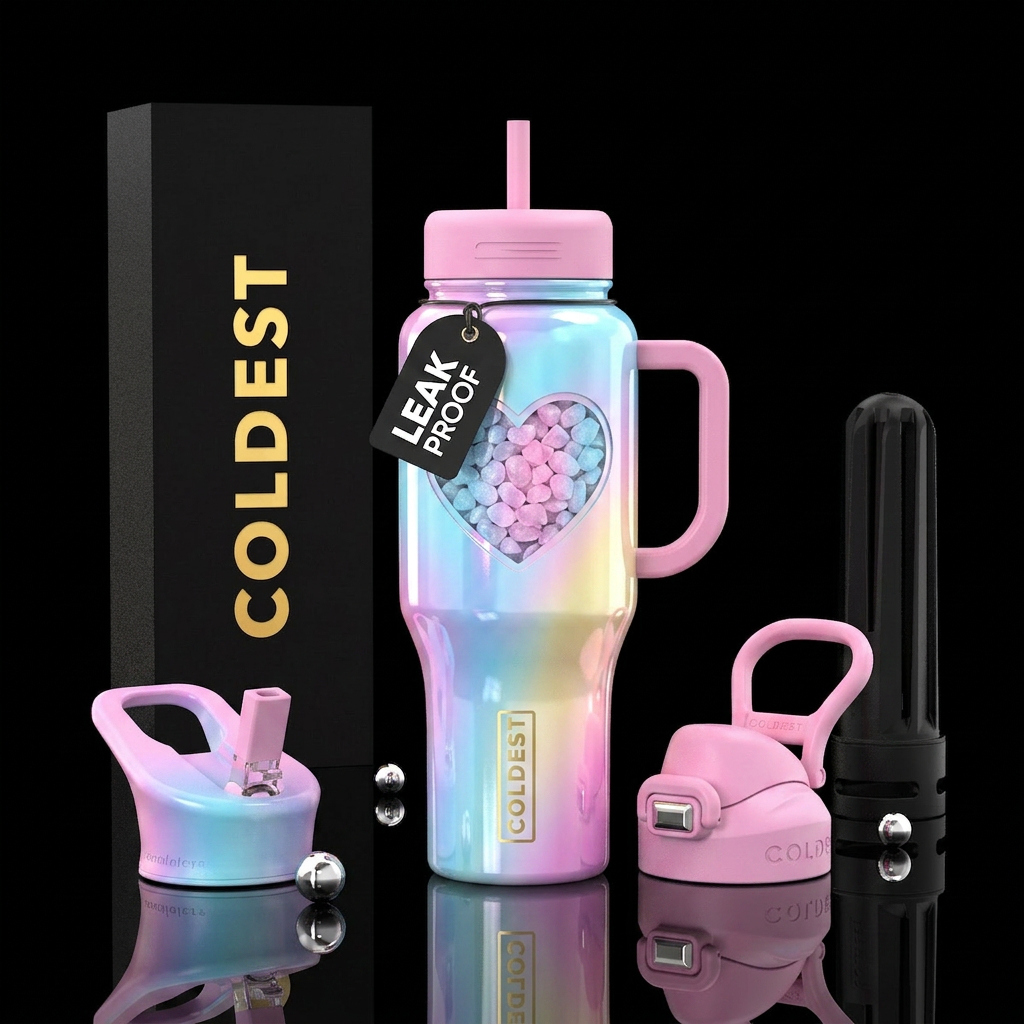 Heart with ice pebbles wondow, ,  cotton candy uni... water bottle design