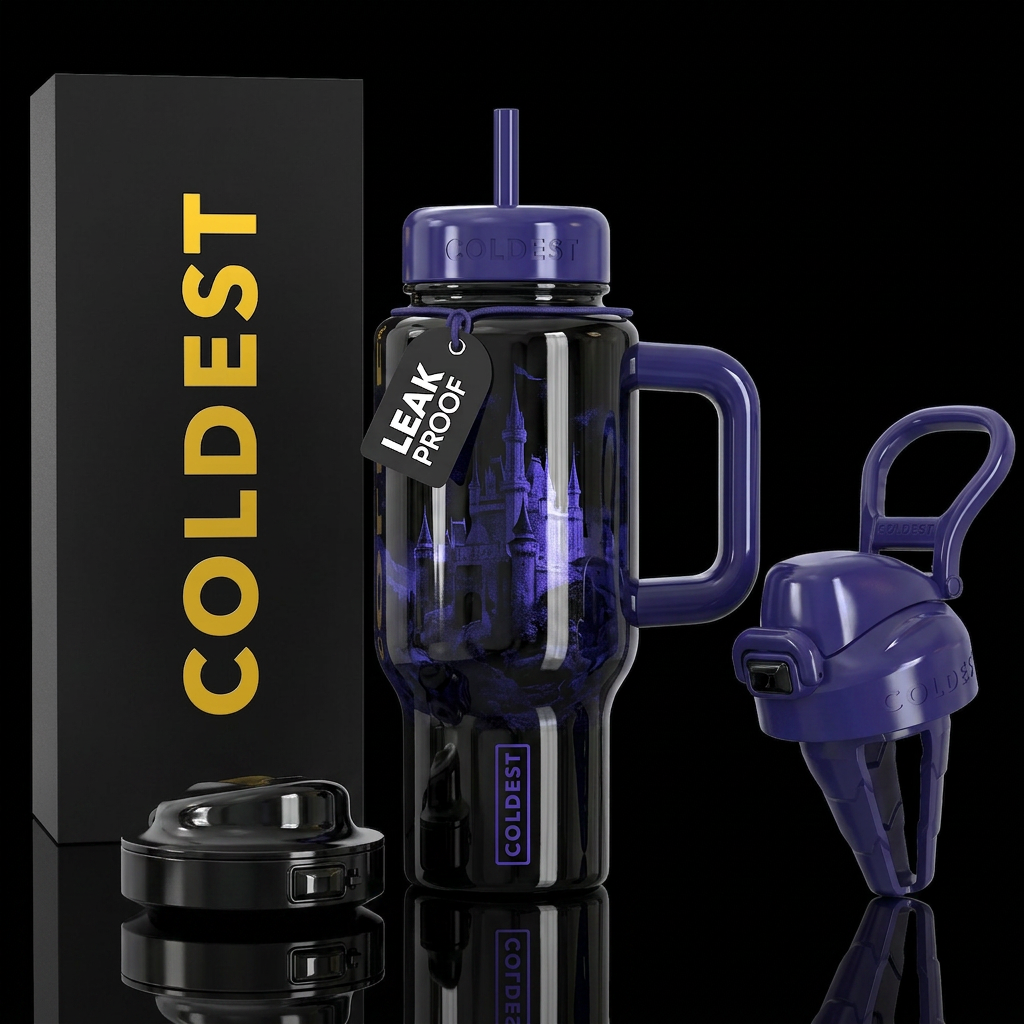 High gloss, Aggressive Glossy black glass with blu... water bottle design