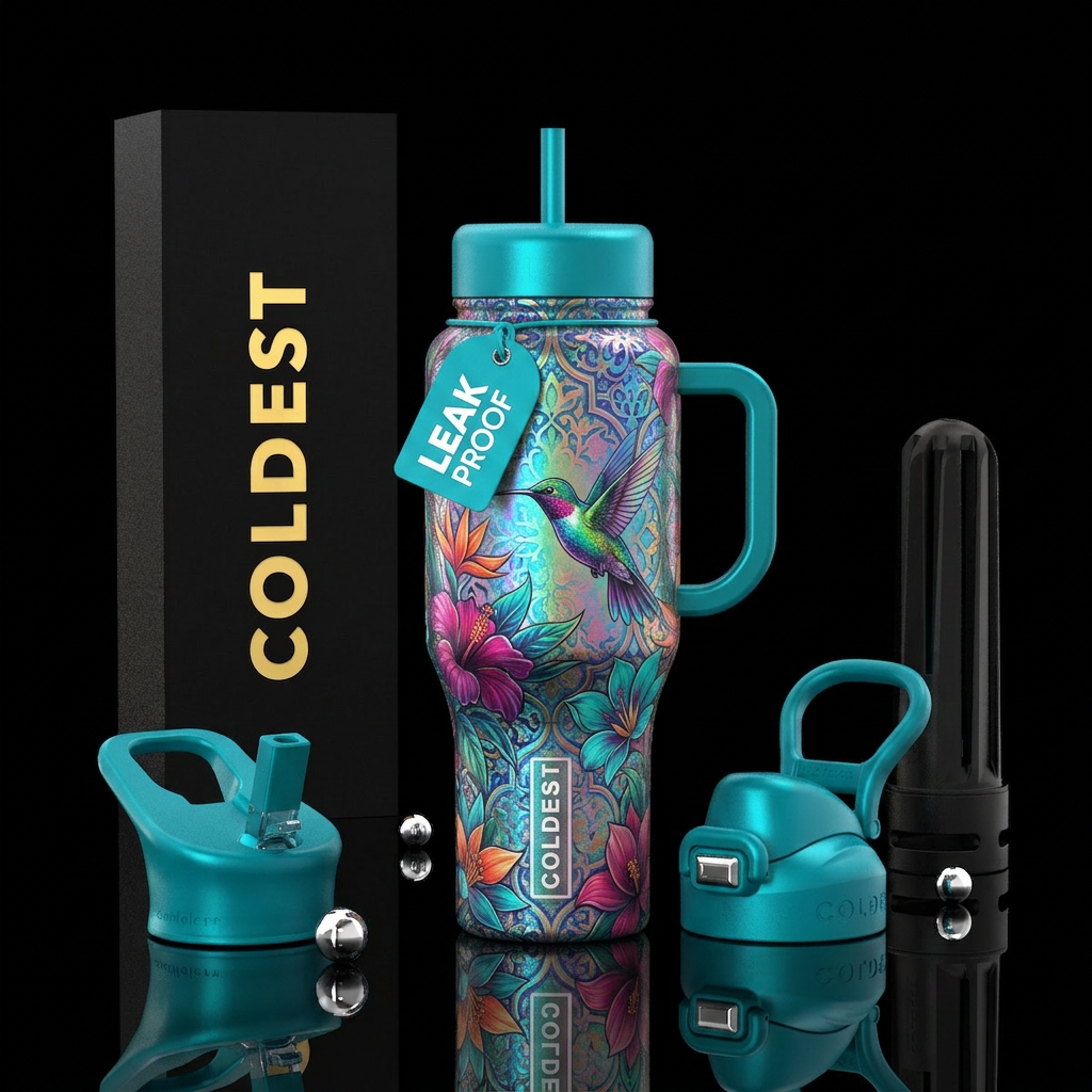moroccan, hummingbird, iridescent, mysterious, tro... water bottle design