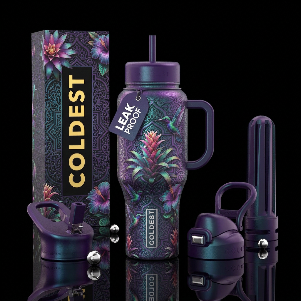 moroccan, hummingbird, iridescent, mysterious, tro... water bottle design