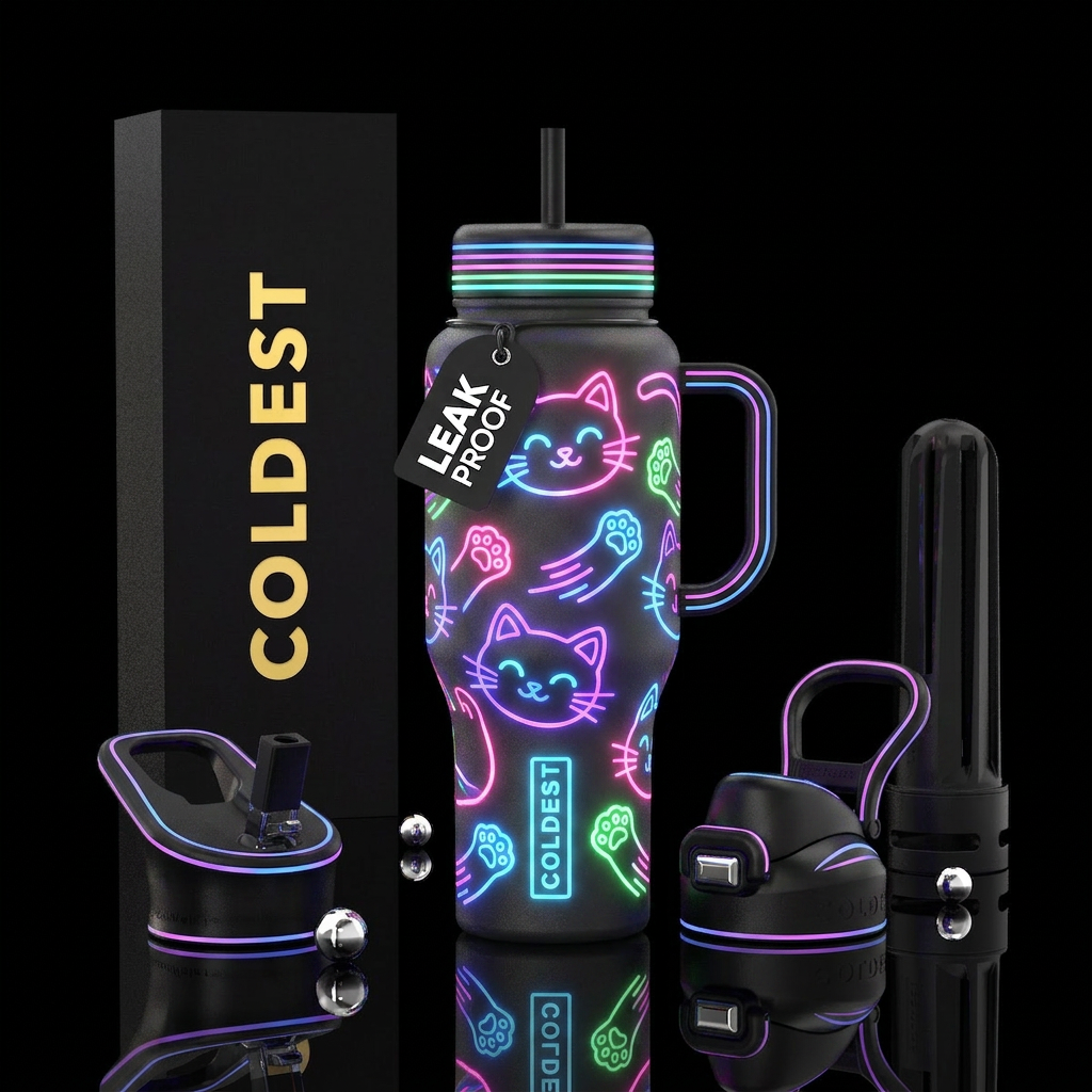 The cutest Neon glowy kitty cat bottle water bottle design
