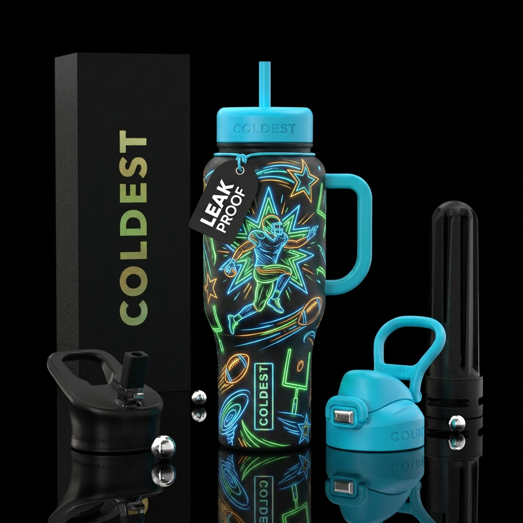 Glow game football star water bottle design