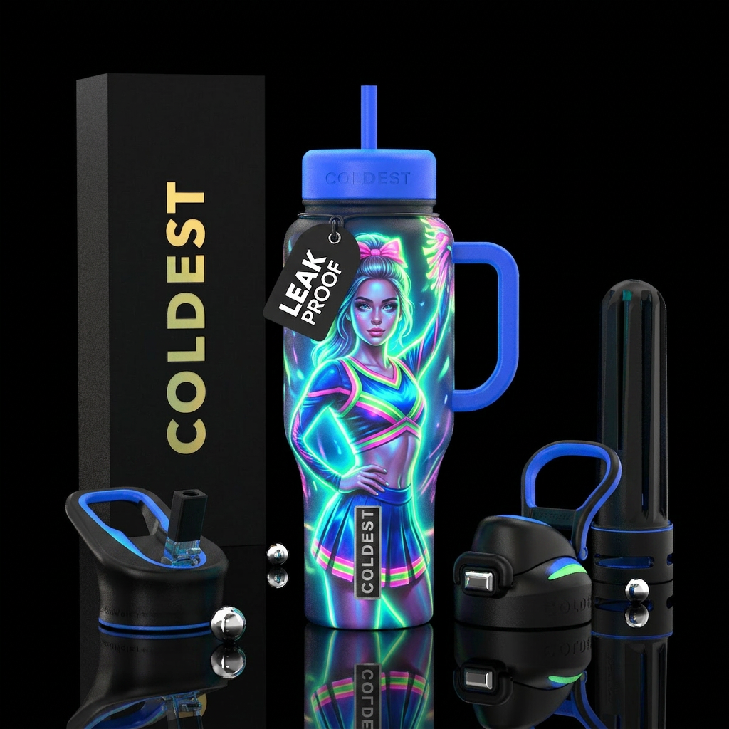 Glow in the dark beautiful cheerleader water bottle design