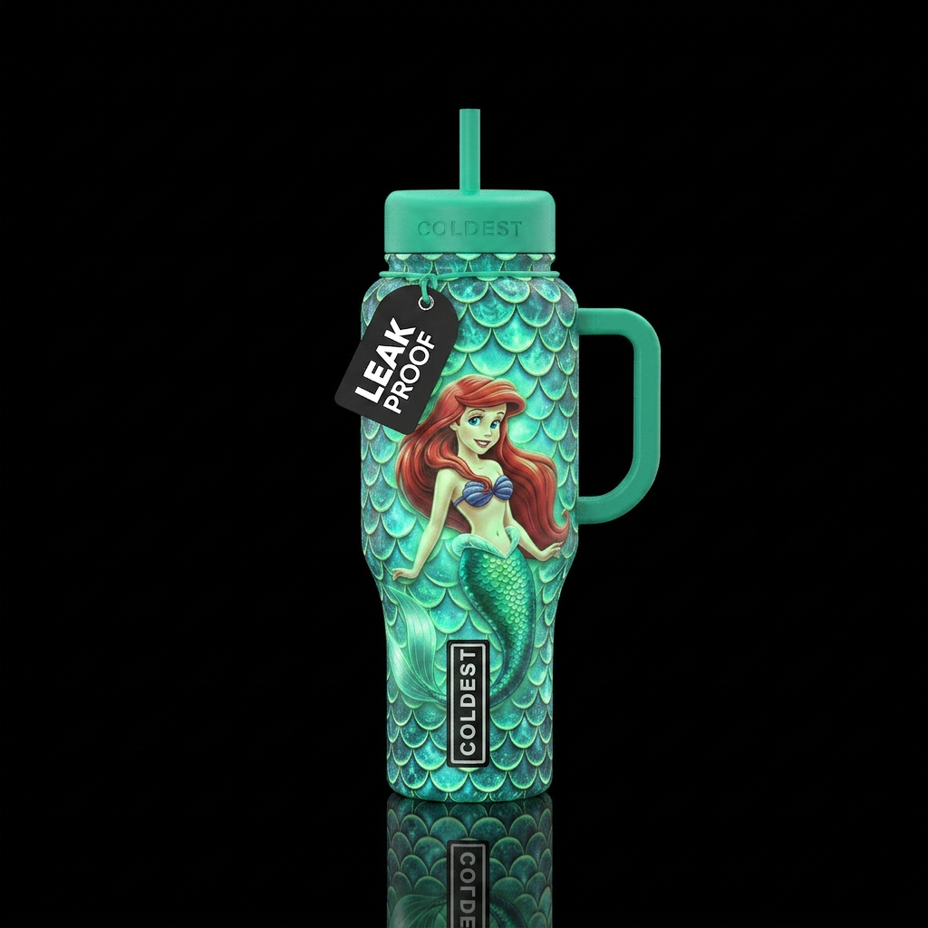 Glow in the dark mermaid scales with Ariel water bottle design