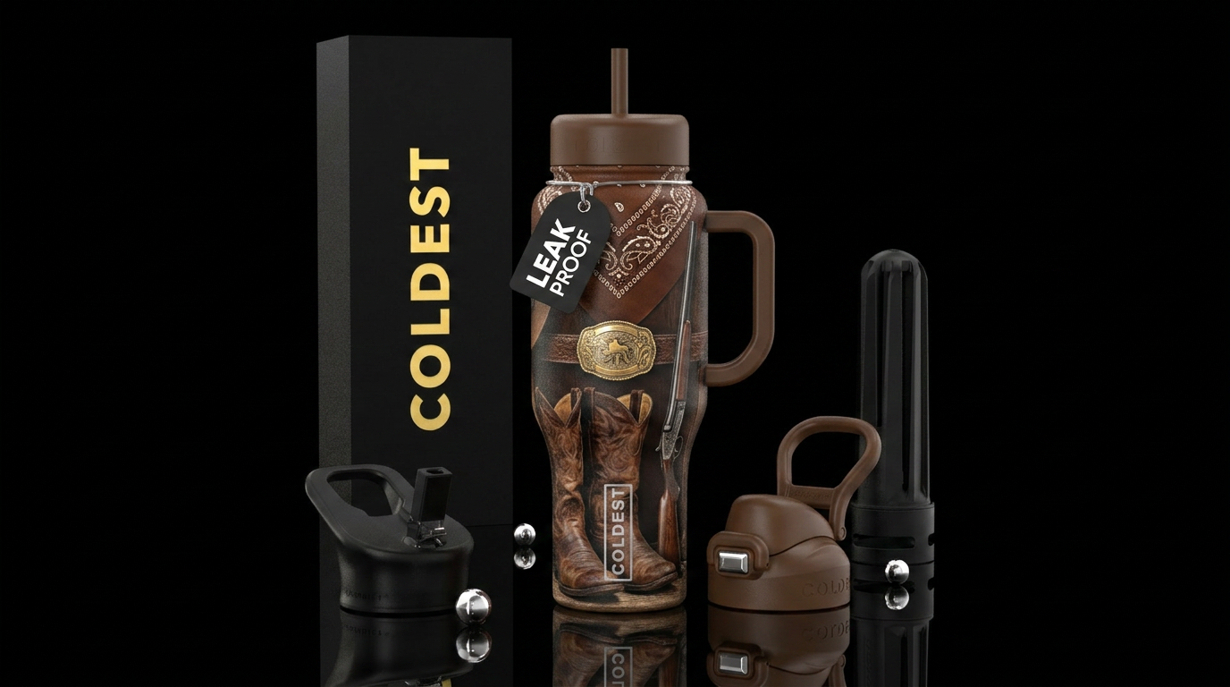 Brown bandana,  brown cowboy boots, western golden... water bottle design