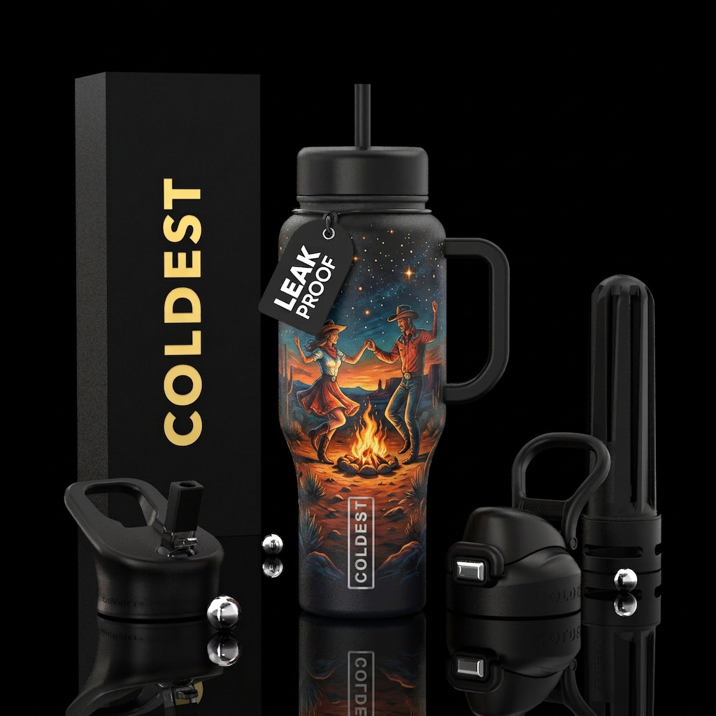 Cowboy & cowgirl dancing water bottle design