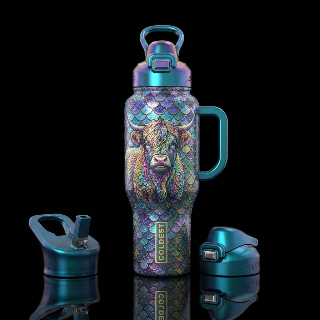 Muti colored mermaid scales, w/ multi colored high... water bottle design
