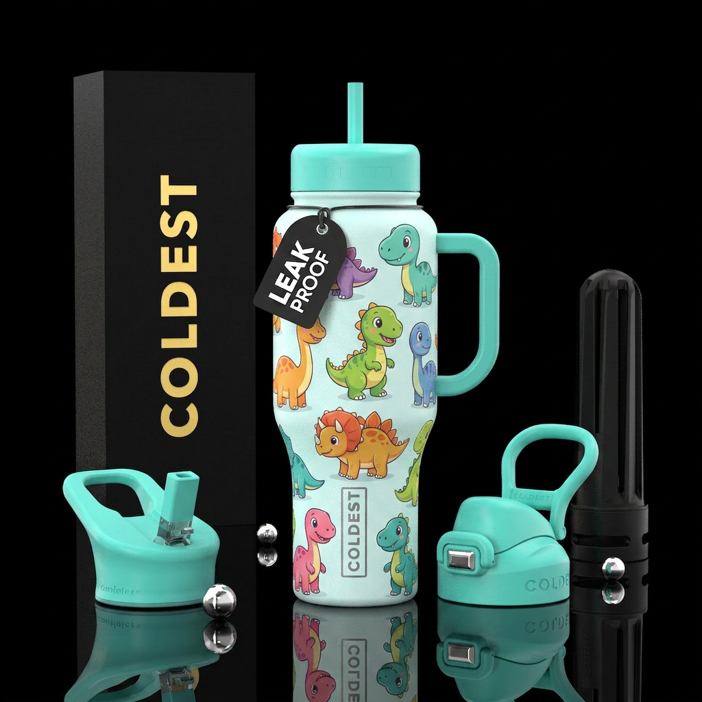 Baby dinosaurs, colorful, kid friendly, toons water bottle design
