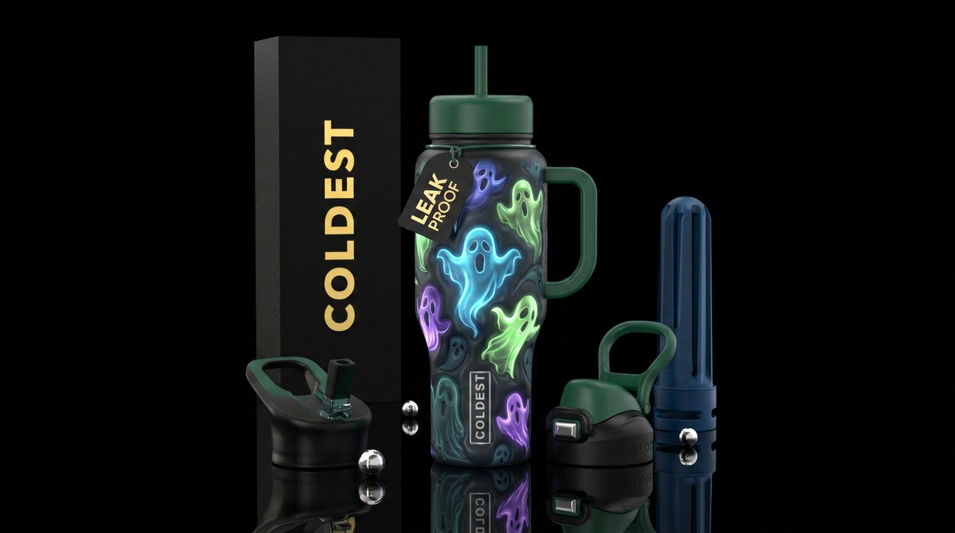 Creepy vibes ghost glowie water bottle design