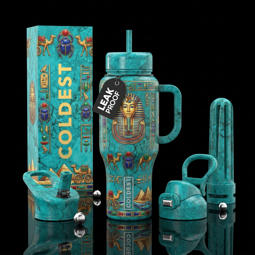 Wheels of journey in Egypt water bottle design