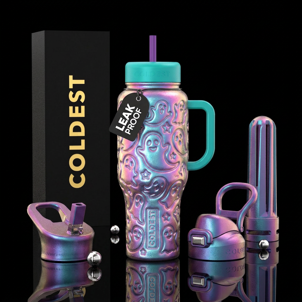 Ghost,, shimmery color , debossed, puffed out, shi... water bottle design