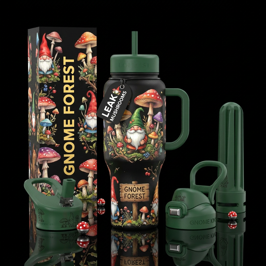 Gnomes and mushrooms water bottle design