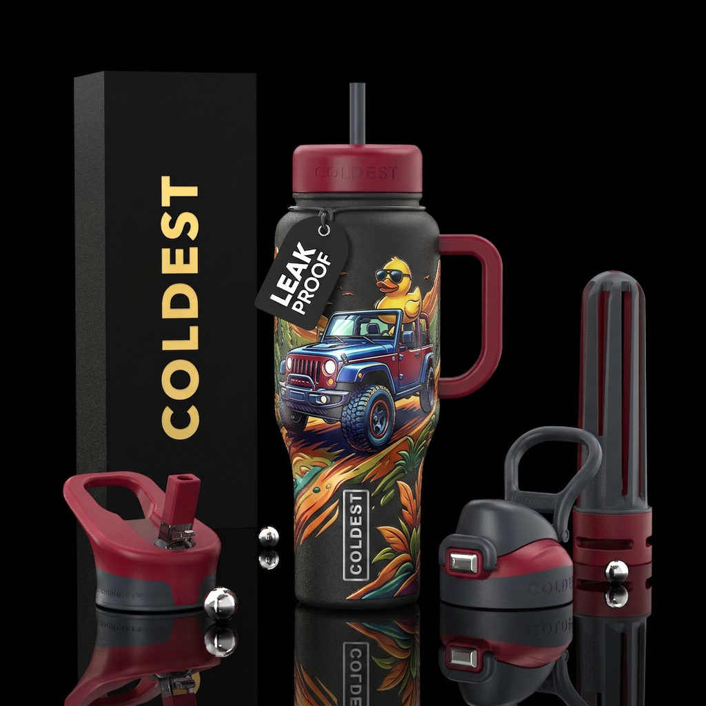 Living the jeep life with a duck driving, shiny , ... water bottle design