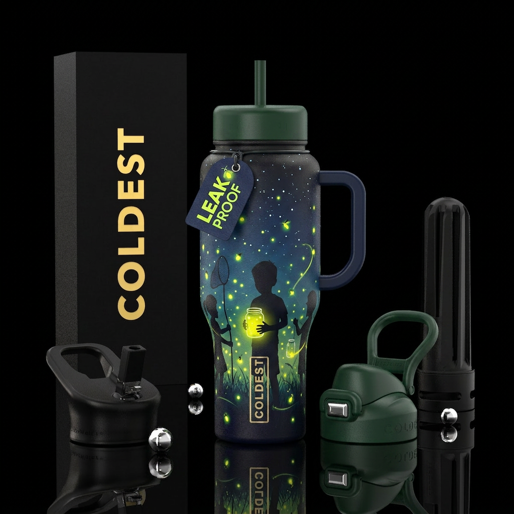 Lightning bugs with kids out there trying to catch... water bottle design