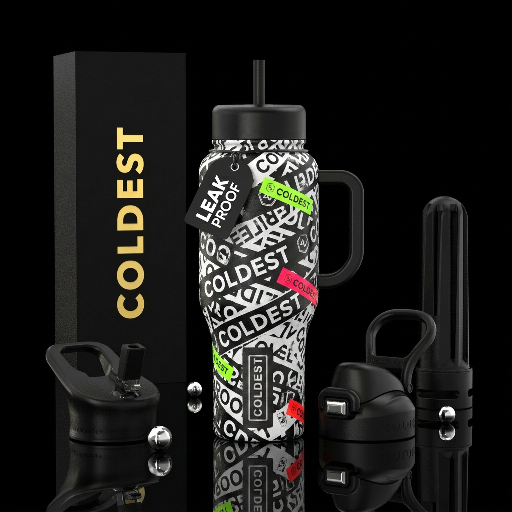 Black & white Coldest box tape bottle water bottle design
