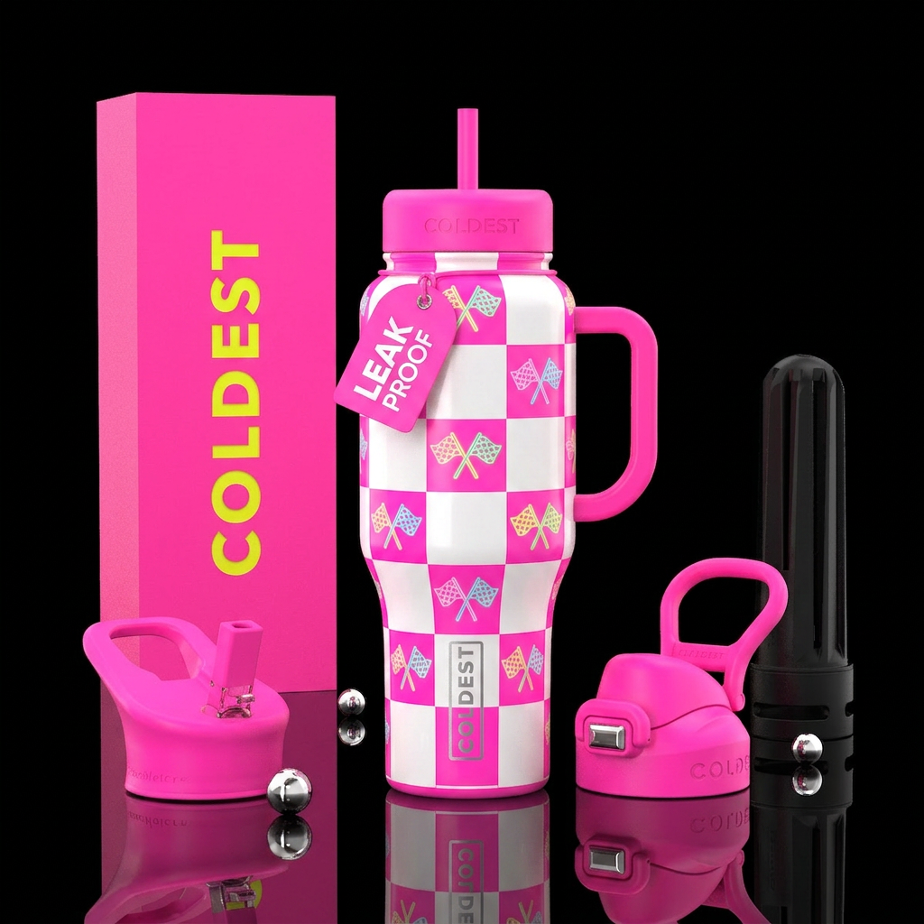 Light Neon race flags, glow in the dark on a neon ... water bottle design