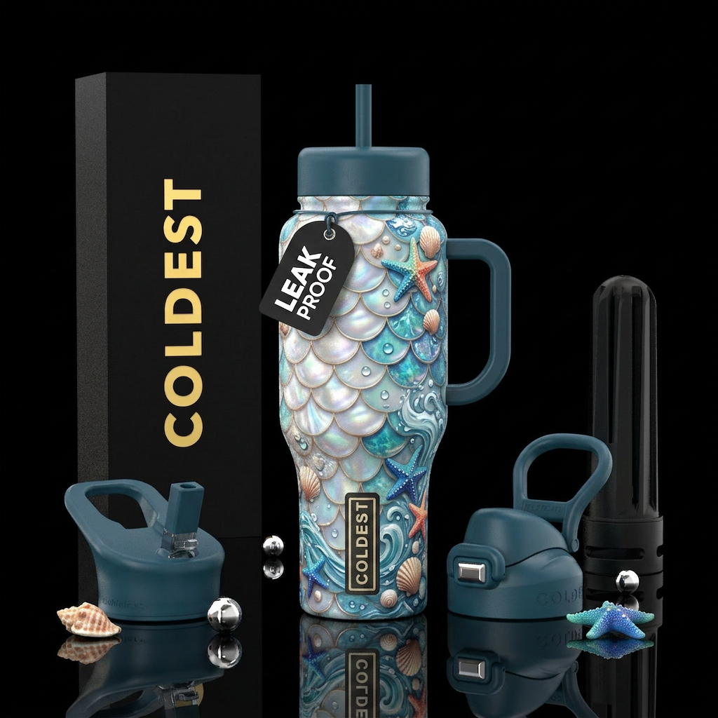 Mermaid scales, rain drops water swirls, Sea shell... water bottle design