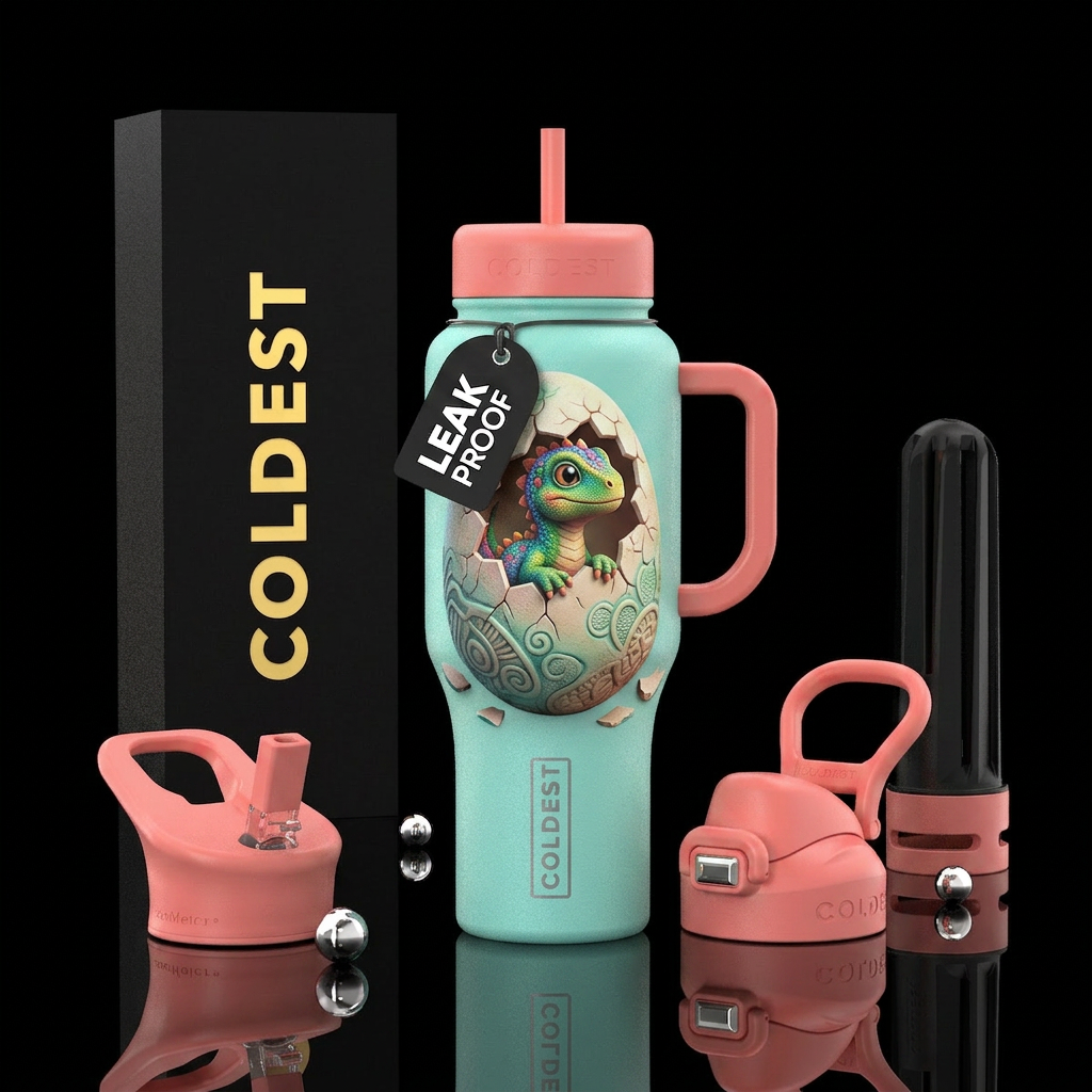 Cute Dino egg cracking w/ new baby dino water bottle design