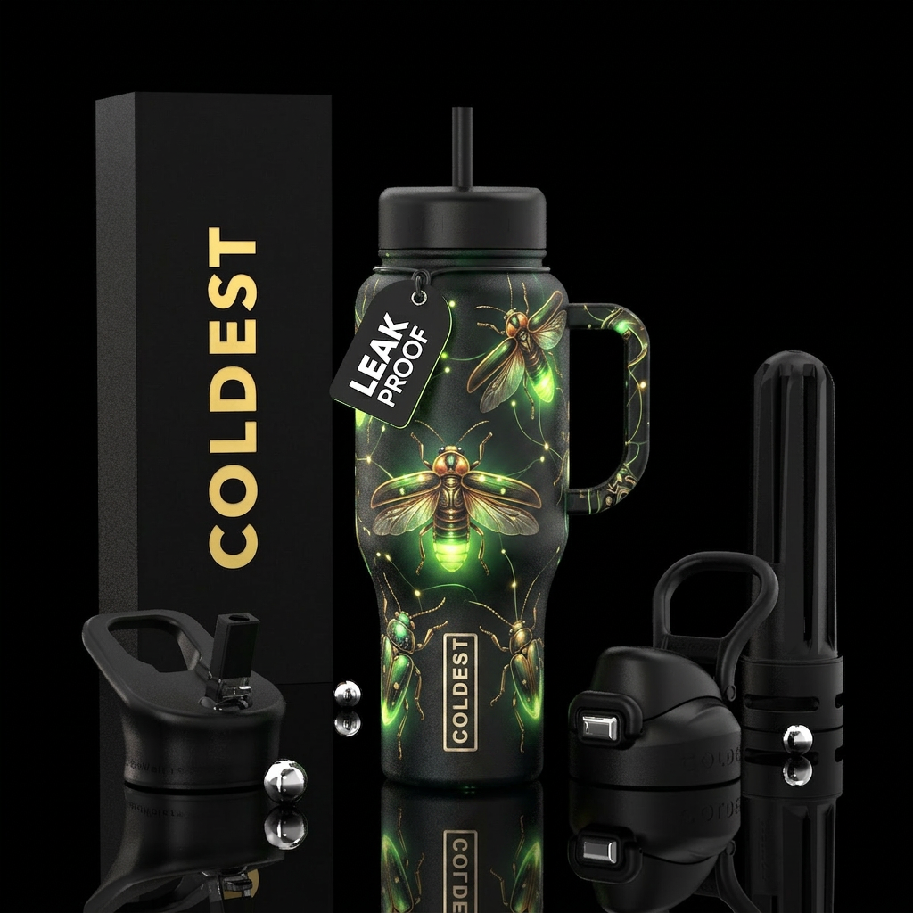 Fireflies, fire bugs, light up bugs water bottle design