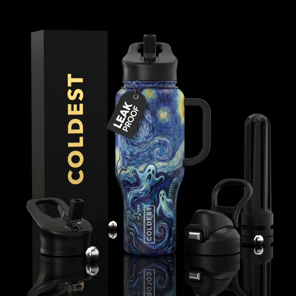Scarcy night & ghost oil painting water bottle design