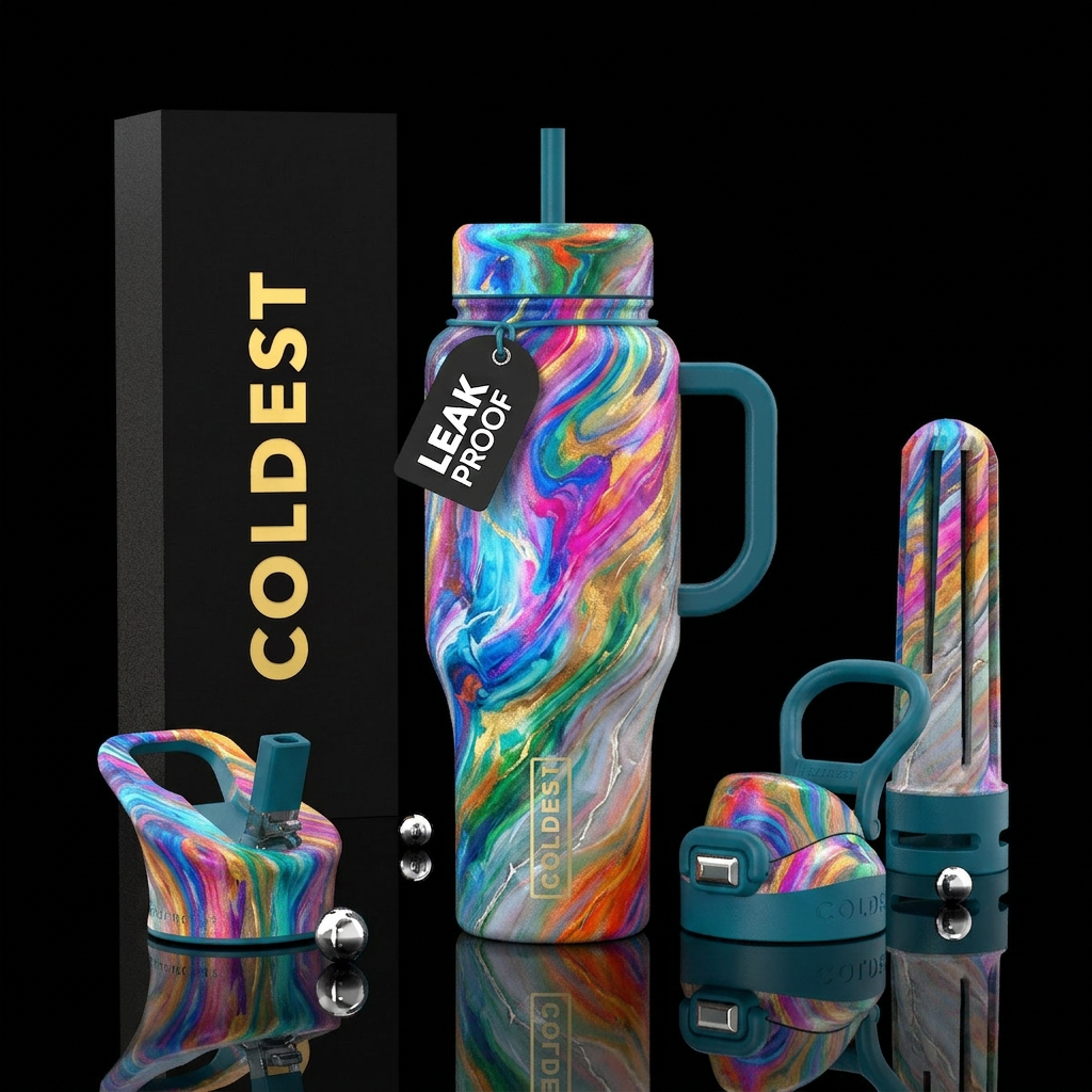 Oil painted marble water bottle design