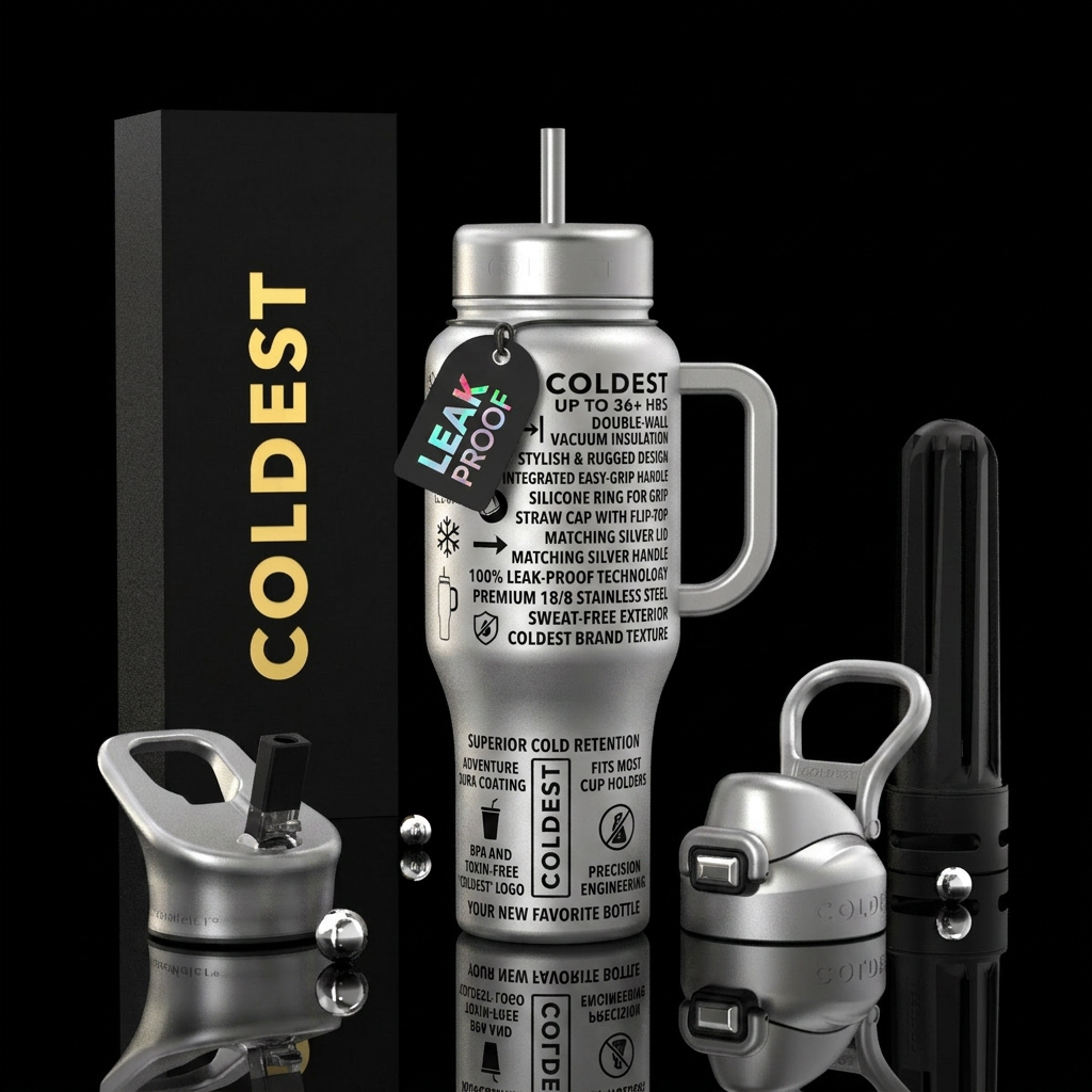 Silver bottle black writing w/imprinted  pics of 2... water bottle design