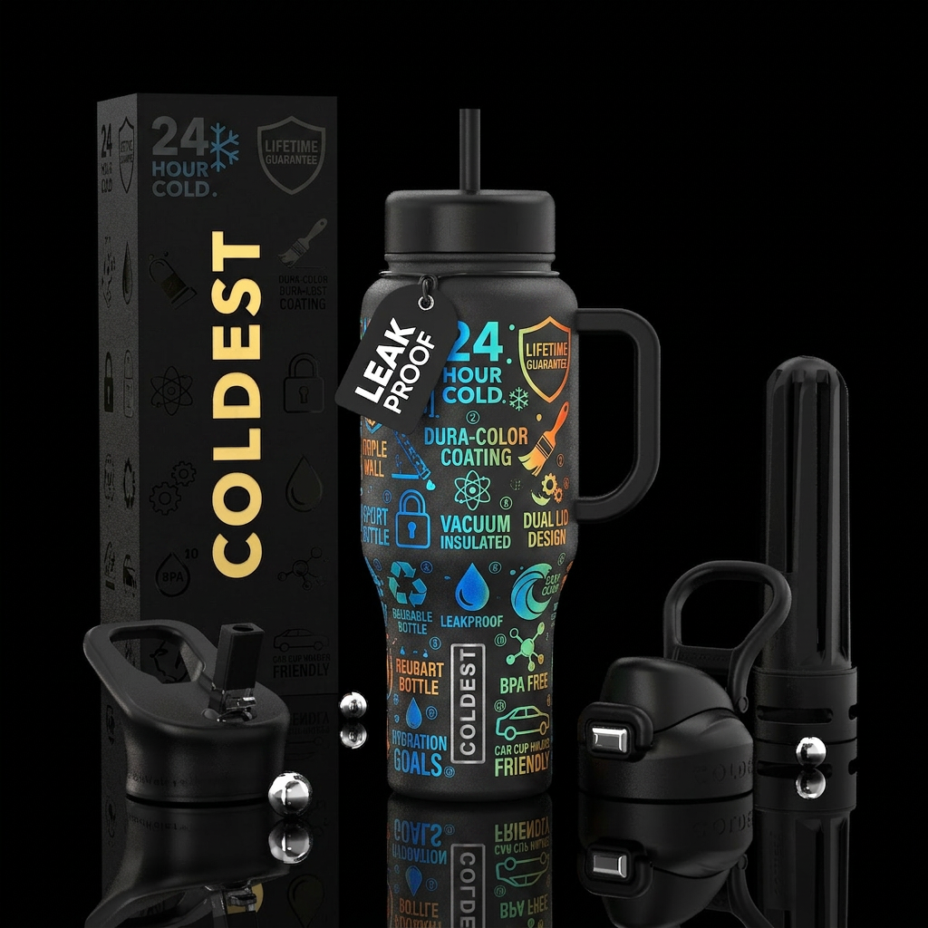 Mens  bottle black writing w/imprinted  pics of 20... water bottle design