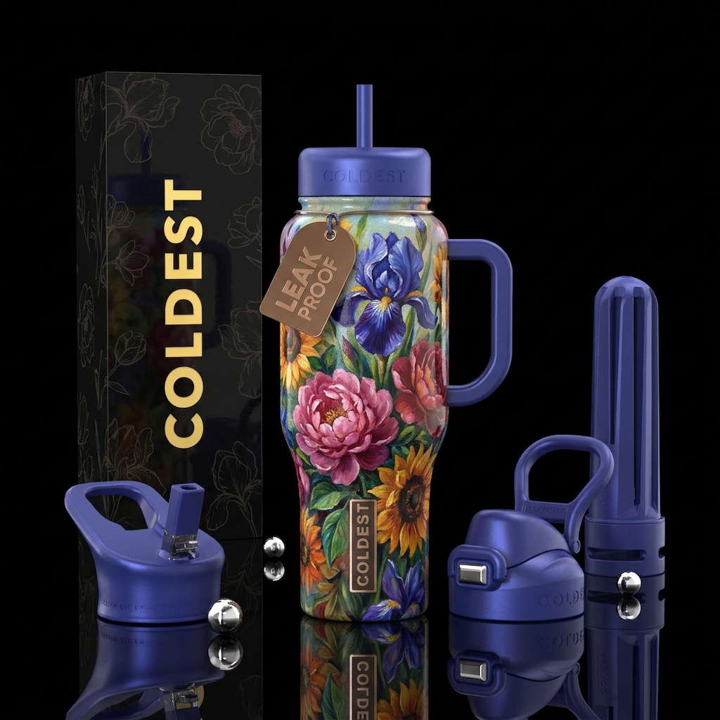 Paige bottle with oil painted flowers that match t... water bottle design