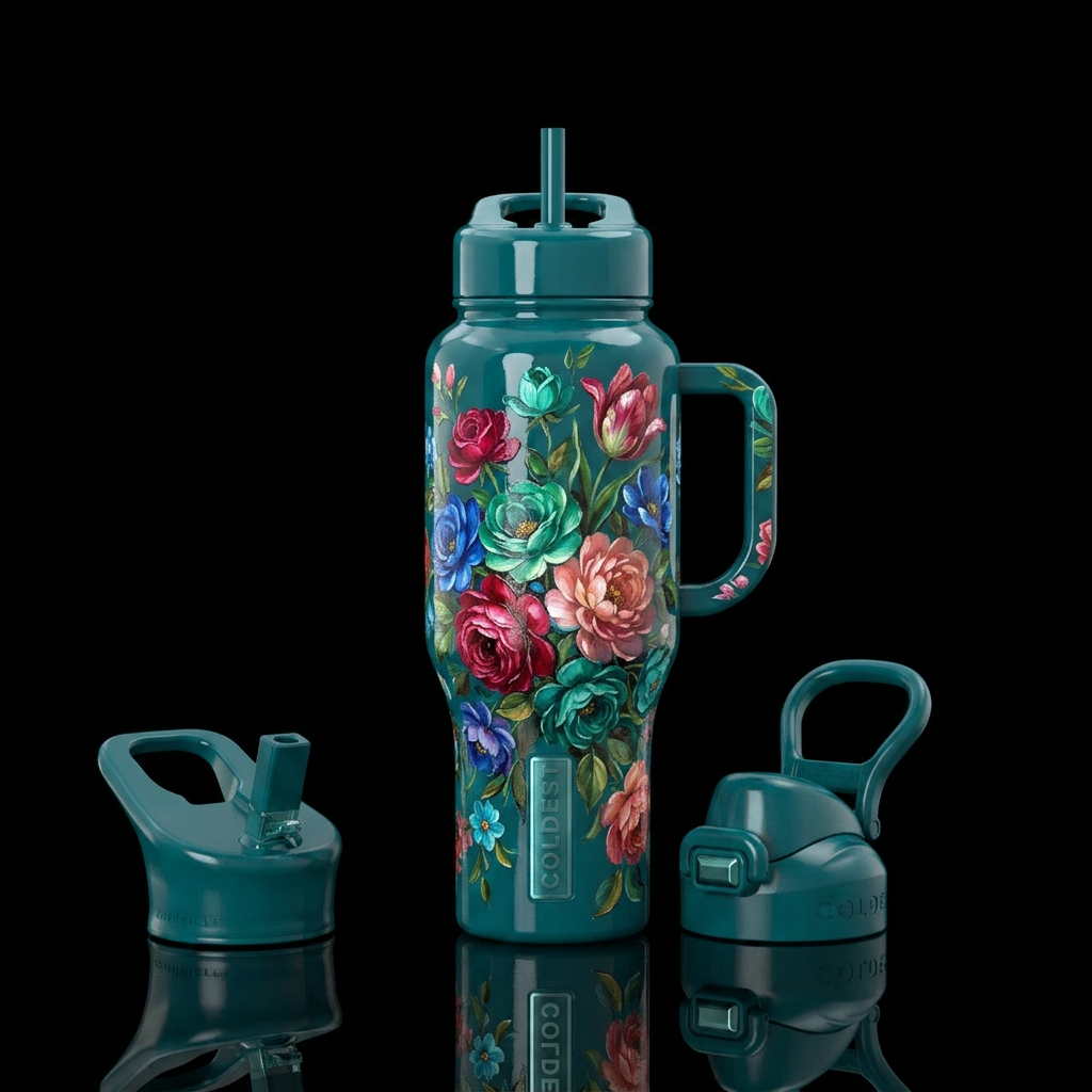 Paige bottle with oil painted flowers that match t... water bottle design