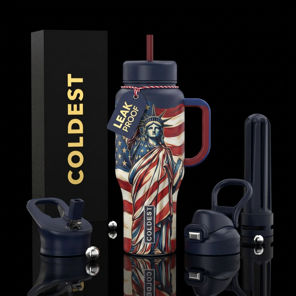 Statue of Liberty wrapped in the United States fla... water bottle design