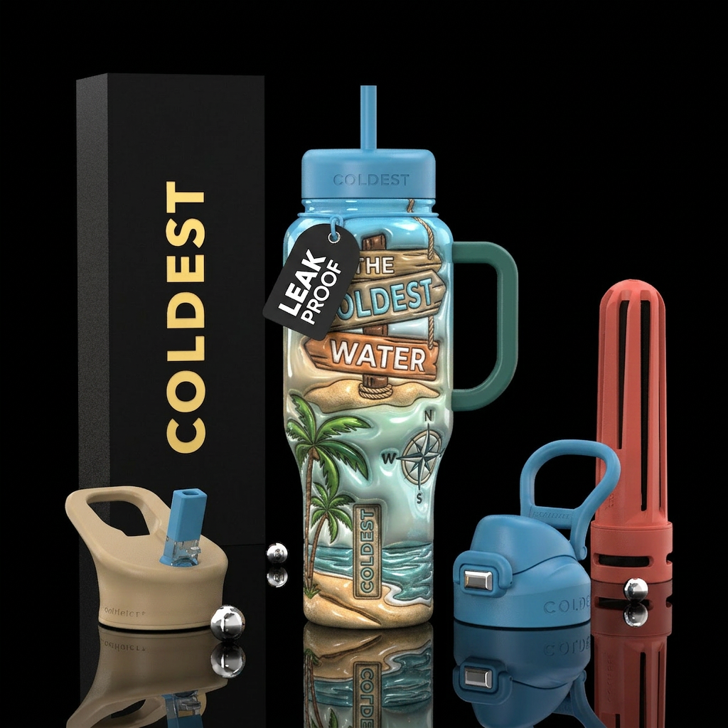Beach sign that explains the coldest water bottle ... water bottle design