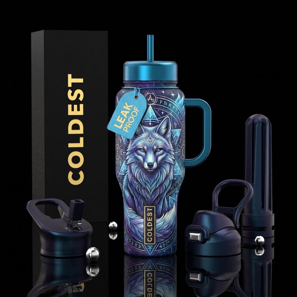 abstract, occult, occult, arctic fox water bottle design